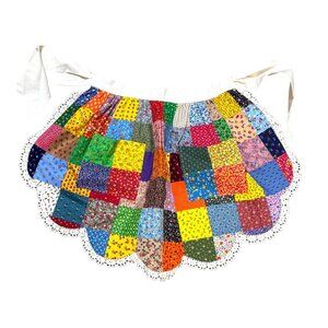 Vintage Patchwork Half Apron Scalloped Edge & Ditsy Floral Prints Boho Chic Y2K